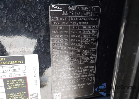 2019 Jaguar I-Pace Se z USA, uszkodzony, nr VIN SADHC2S12K1F72431